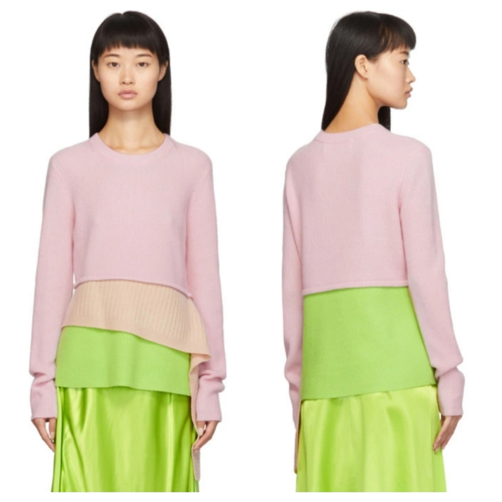 SIES MARJAN Wool Cashmere Asymmetric Layered Sweater Pink Green Beige S